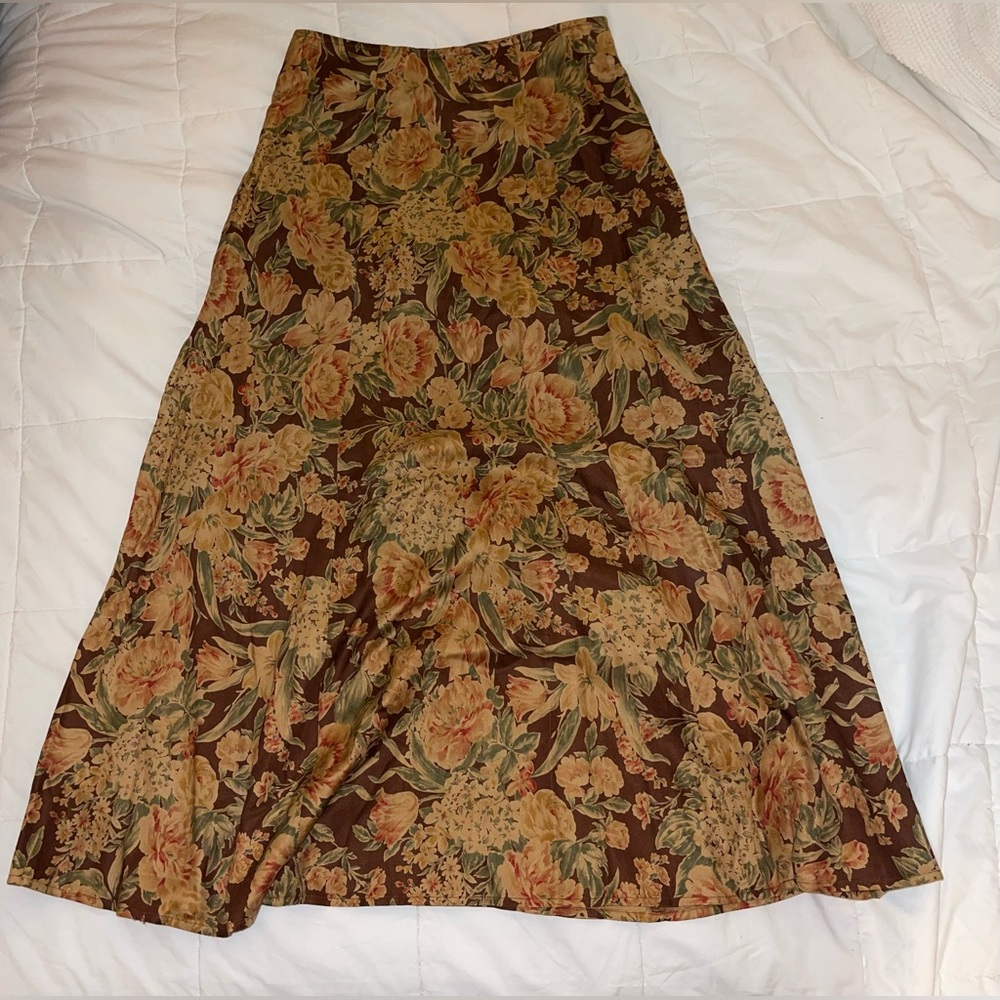 Vintage Floral Brown Maxi Skirt LizSport Size 4 - Picture 1 of 6